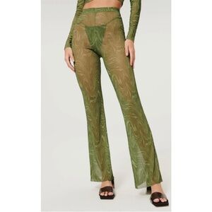 Good American Green Swirl Mesh Flare Pants